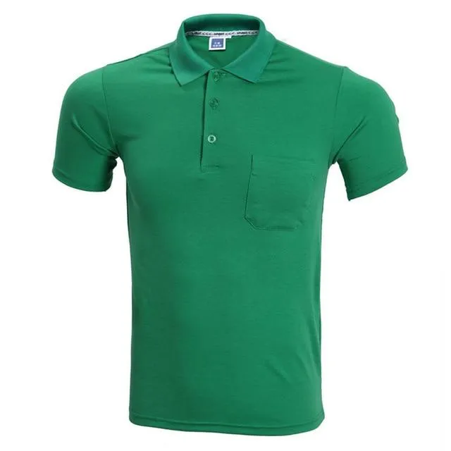 2017 Brand Polo Shirt Men Fashion Short Sleeve Solid Color Pocket Polo Homme Casual Slim Fit Mens Polos White Black XXXL