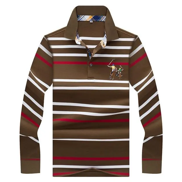 2019 New Arrival brand polo shirt men 3D Embroidery striped long sleeve men polo shirt high quality cotton camisas polo shirt