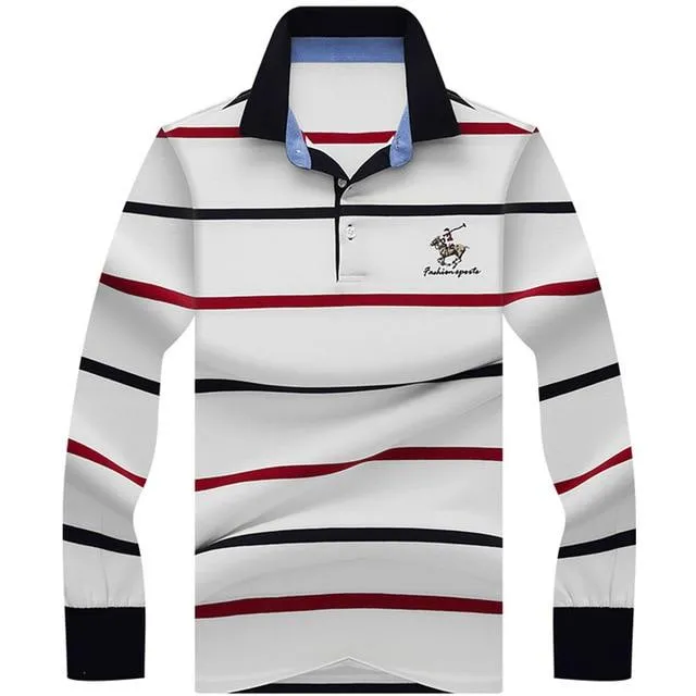 2019 New Arrival brand polo shirt men 3D Embroidery striped long sleeve men polo shirt high quality cotton camisas polo shirt