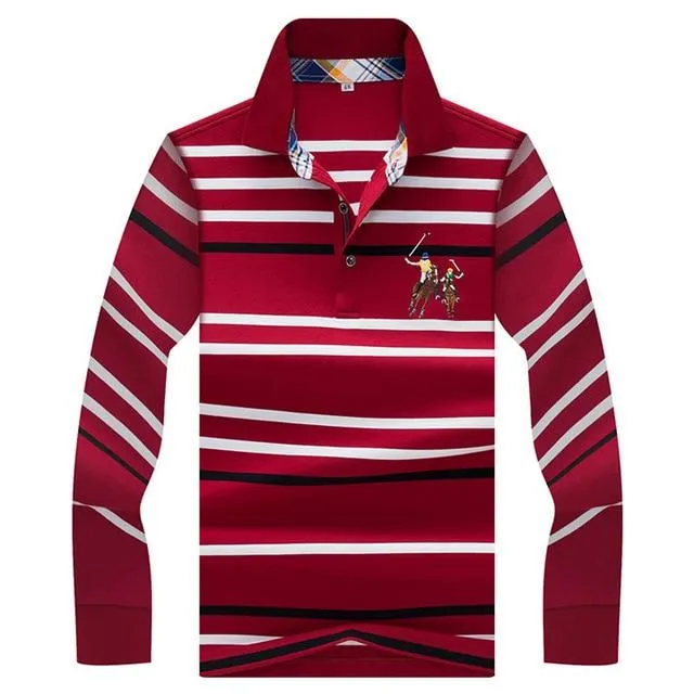 2019 New Arrival brand polo shirt men 3D Embroidery striped long sleeve men polo shirt high quality cotton camisas polo shirt