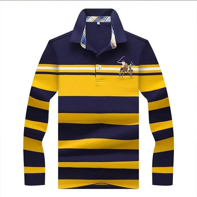 2019 New Arrival brand polo shirt men 3D Embroidery striped long sleeve men polo shirt high quality cotton camisas polo shirt