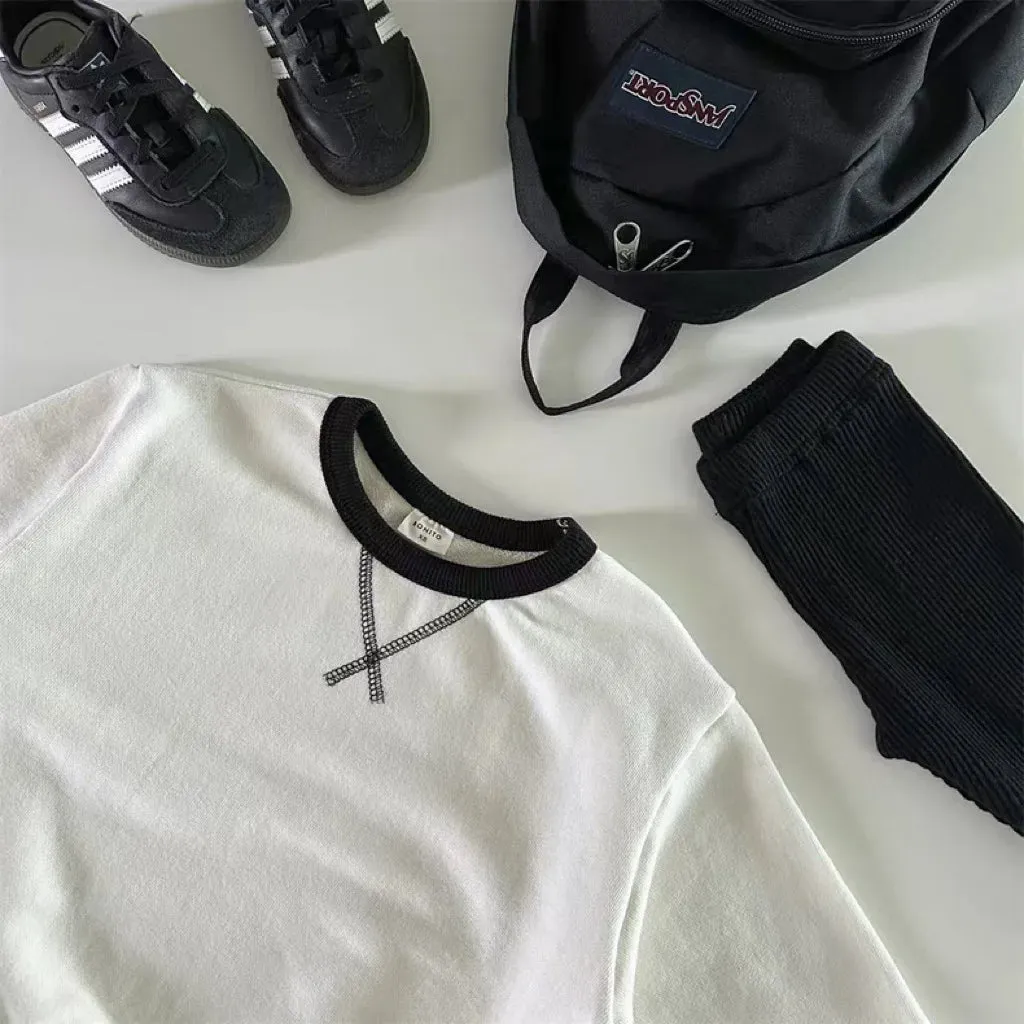 2024 Autumn New Baby Long Sleeve T Shirts Solid Infant Boy Versatile Casual Tops Toddler Girl Cotton Sweatshirt Children Clothes