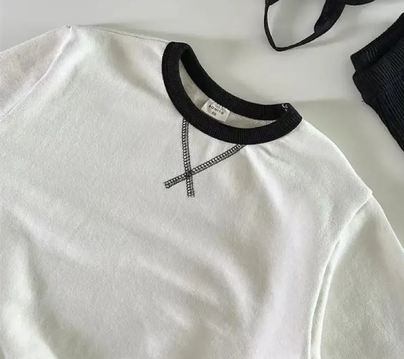 2024 Autumn New Baby Long Sleeve T Shirts Solid Infant Boy Versatile Casual Tops Toddler Girl Cotton Sweatshirt Children Clothes