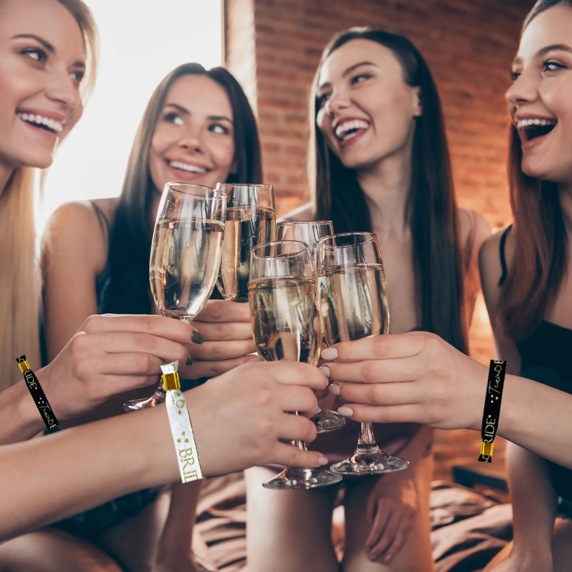 8 Black and Gold Team Bride Hen Party Wristbands and 1 Bride to Be Wristband
