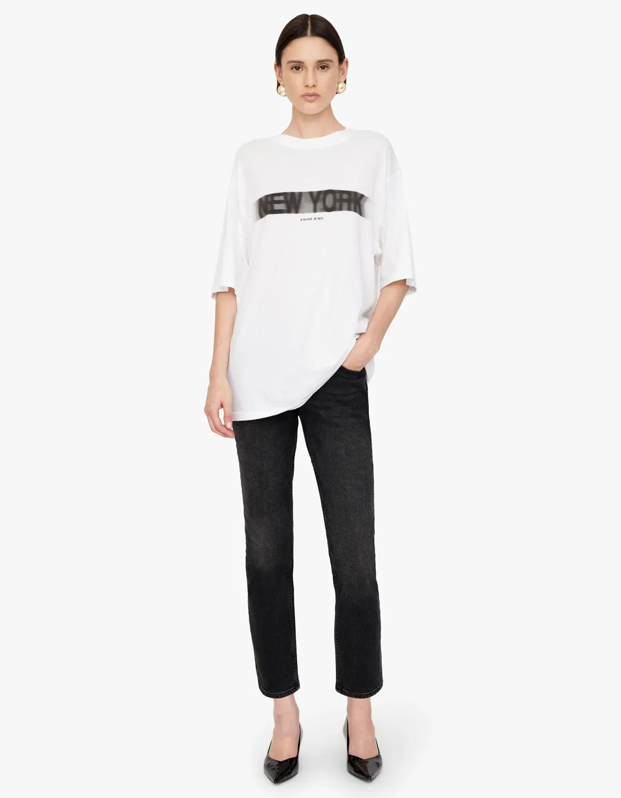 Anine Bing Cason Tee Blur in Ivory