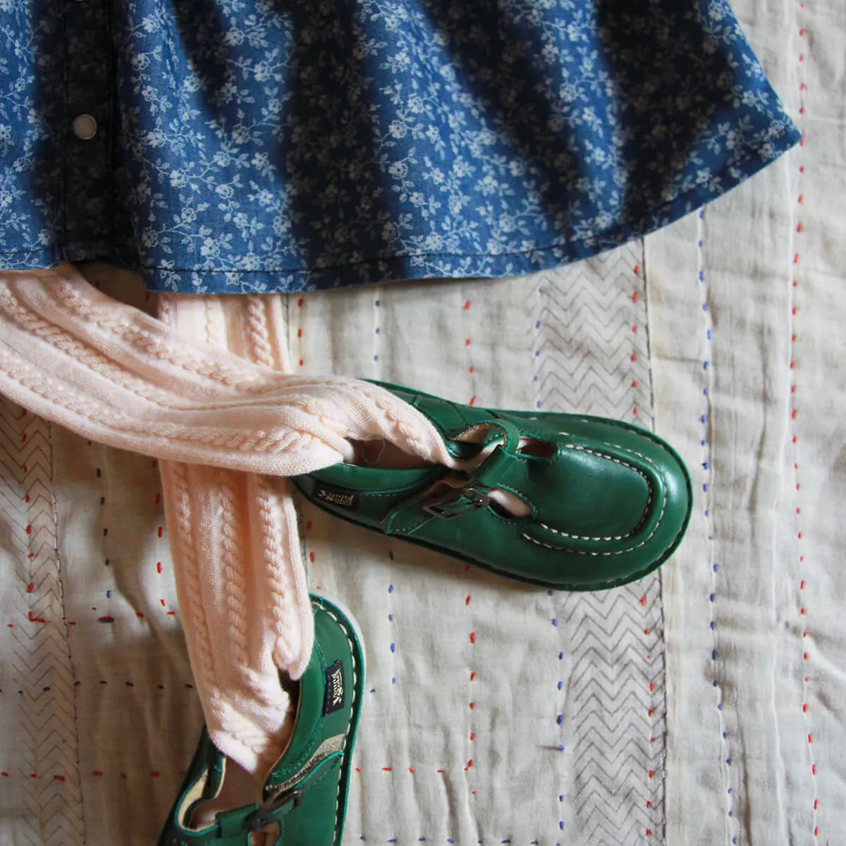 Apron Dress in Blue Denim Flowers by Bonjour