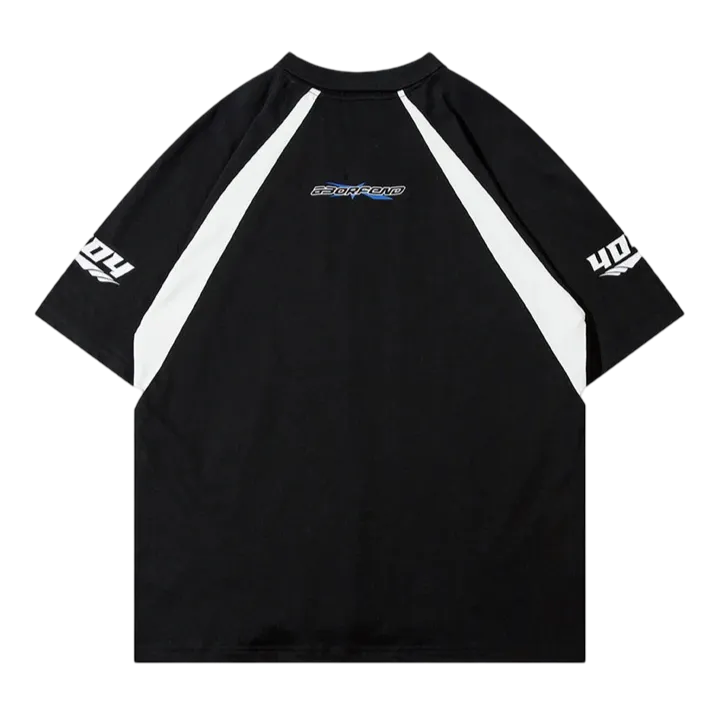 Black American Vintage Racing Lapel Polo T-shirt