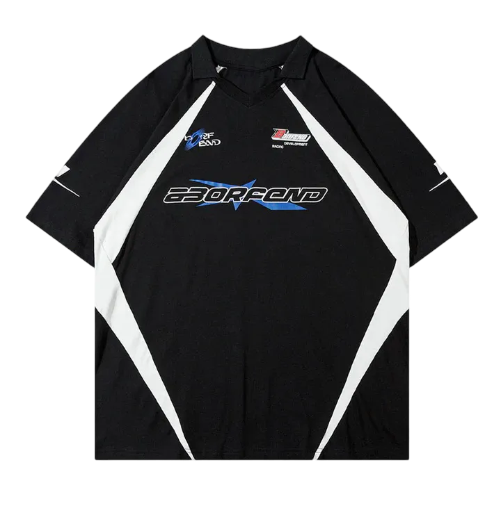 Black American Vintage Racing Lapel Polo T-shirt
