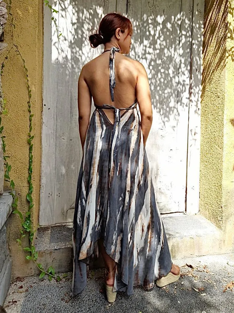BOHEMIAN LONG DRESS in 9 colors of Tie Dye, Open Back