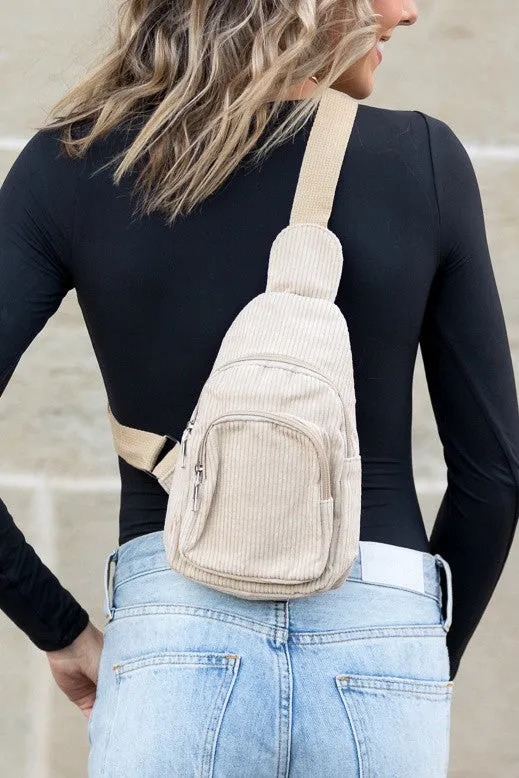 Chic Modern Double Zip Corduroy Sling Bag