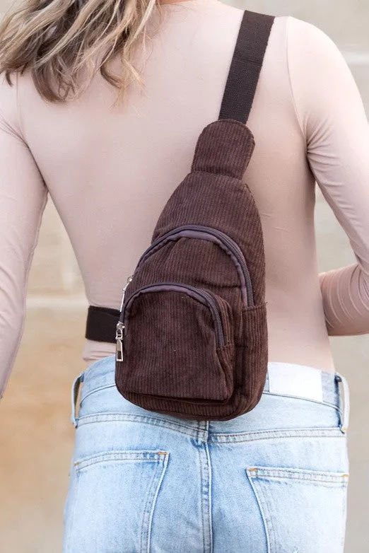 Chic Modern Double Zip Corduroy Sling Bag