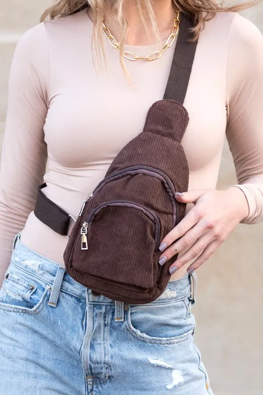 Chic Modern Double Zip Corduroy Sling Bag