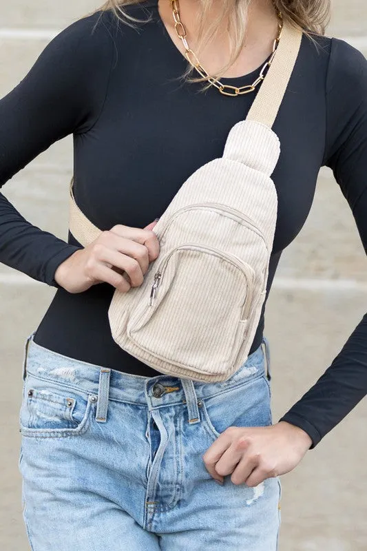 Chic Modern Double Zip Corduroy Sling Bag