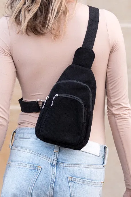 Chic Modern Double Zip Corduroy Sling Bag