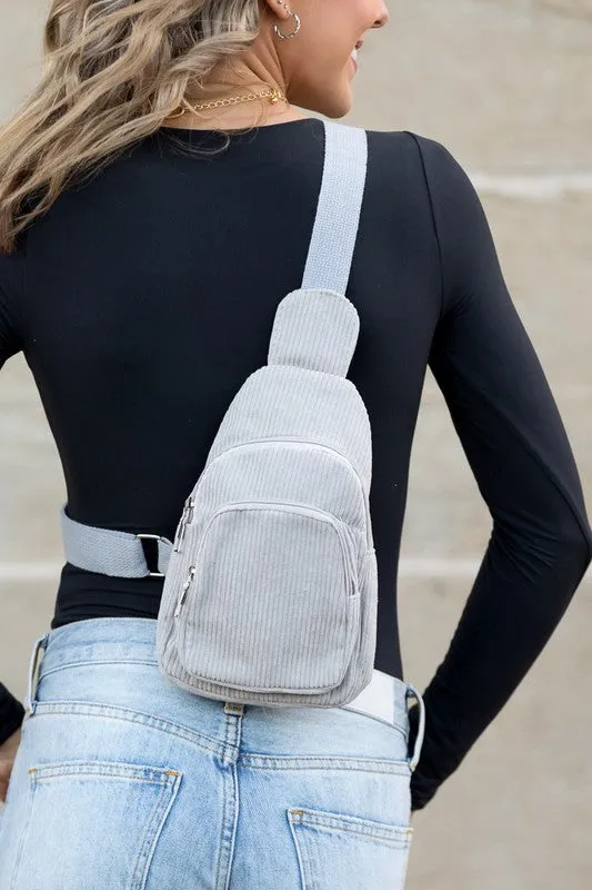 Chic Modern Double Zip Corduroy Sling Bag