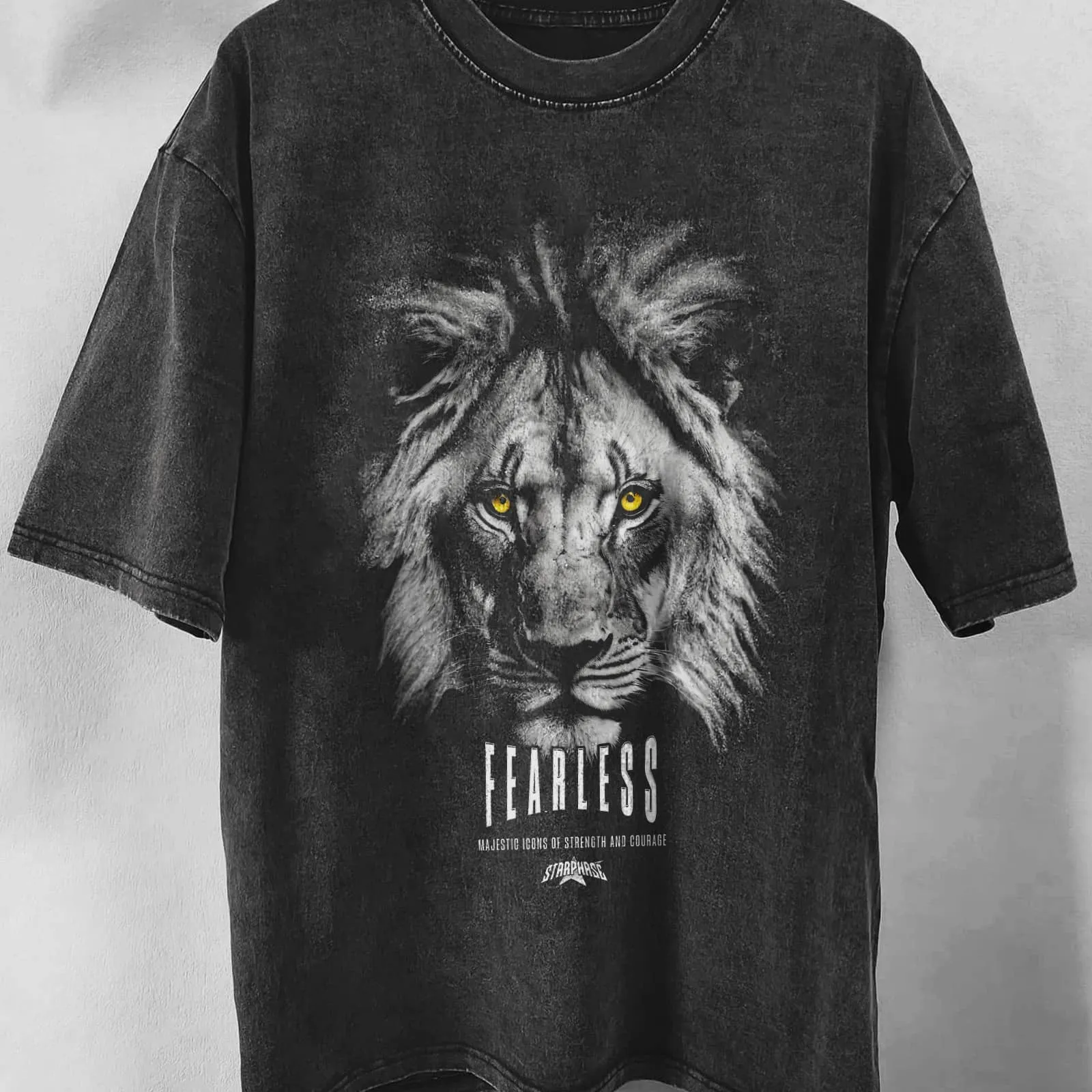 Fearless Lions Acid-Wash Graphic T-Shirt