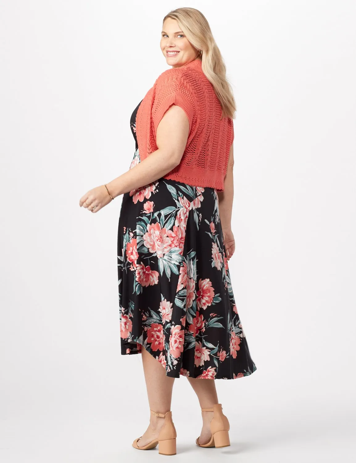 Floral Dress with Crochet Sweater Plus