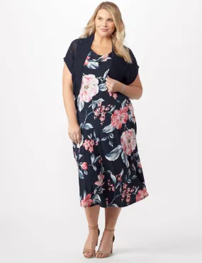Floral Dress with Crochet Sweater Plus