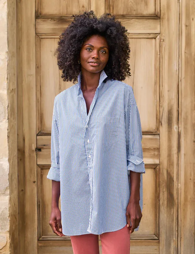 Frank and Eileen Shirley Oversized Shirt in Navy Stripe