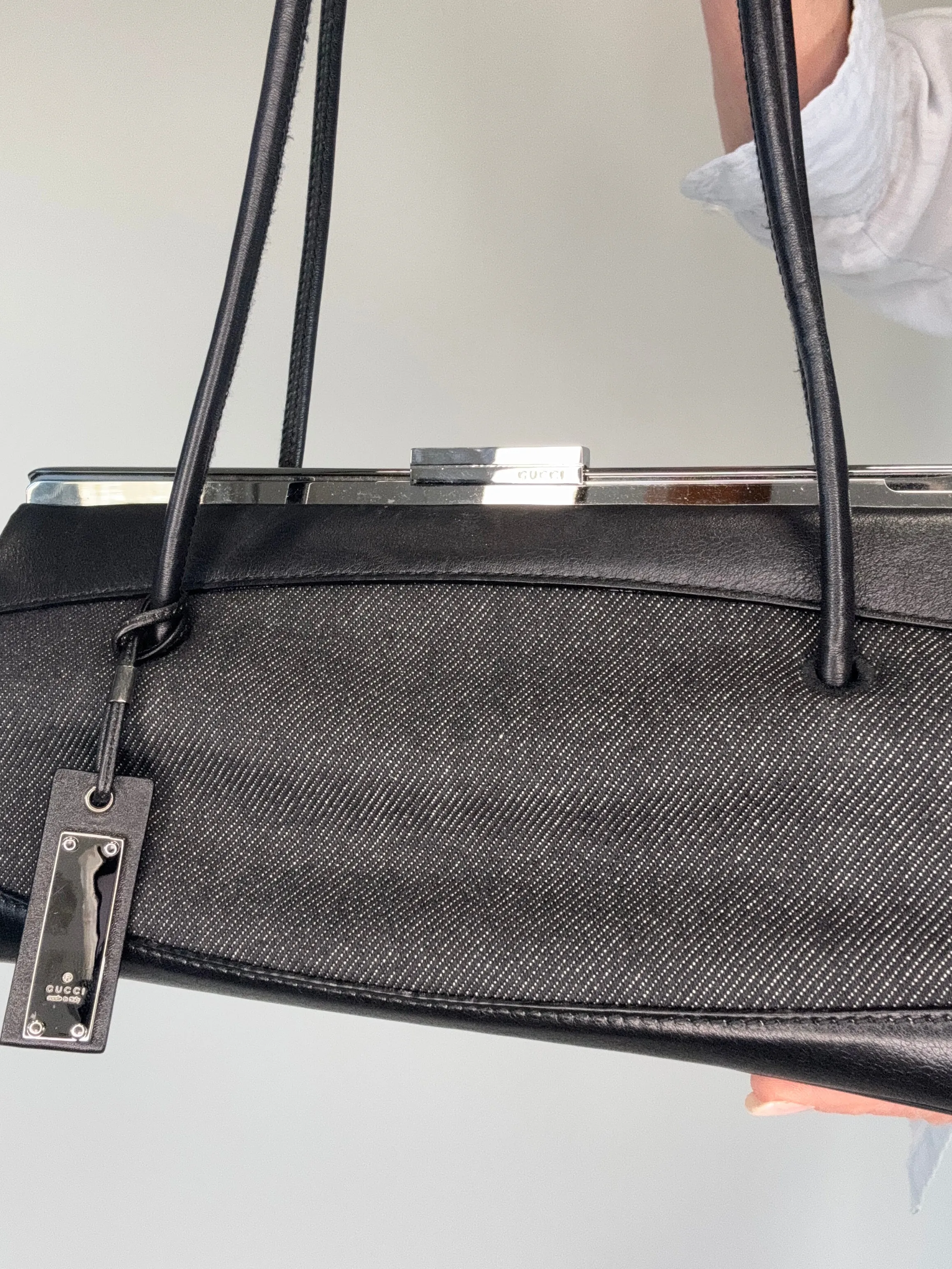 Gucci Vintage Denim Leather Shoulder Bag
