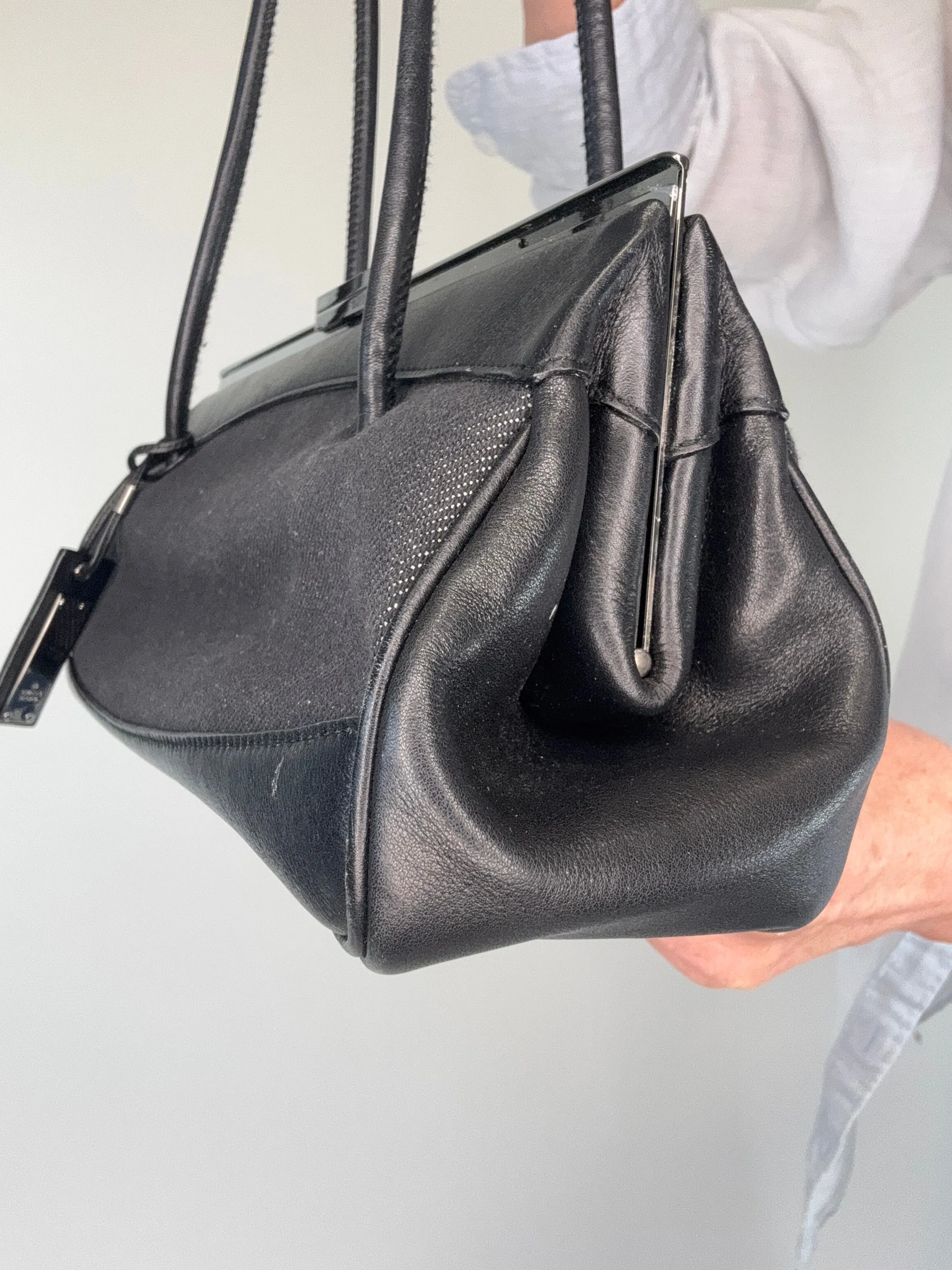 Gucci Vintage Denim Leather Shoulder Bag