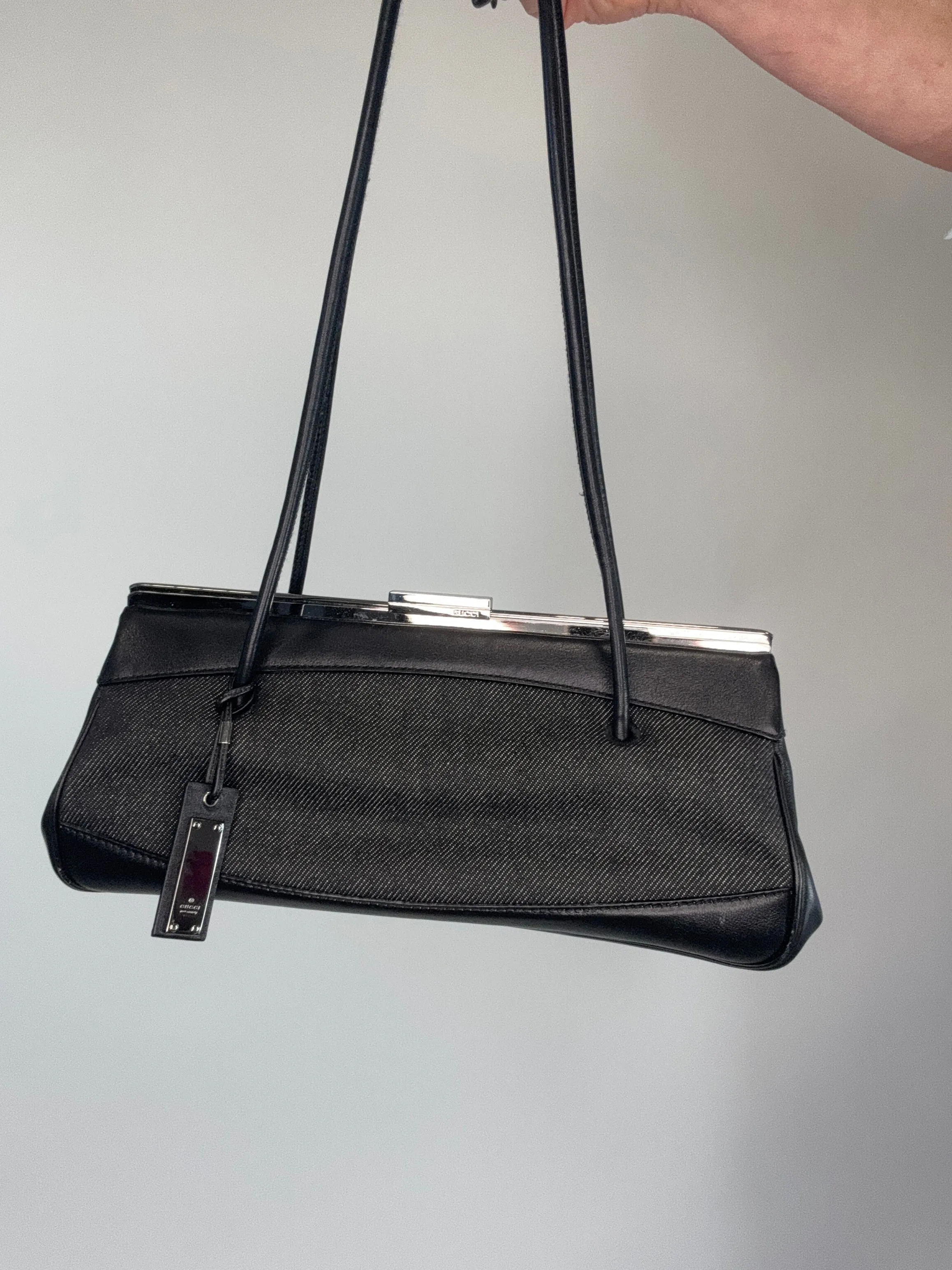 Gucci Vintage Denim Leather Shoulder Bag