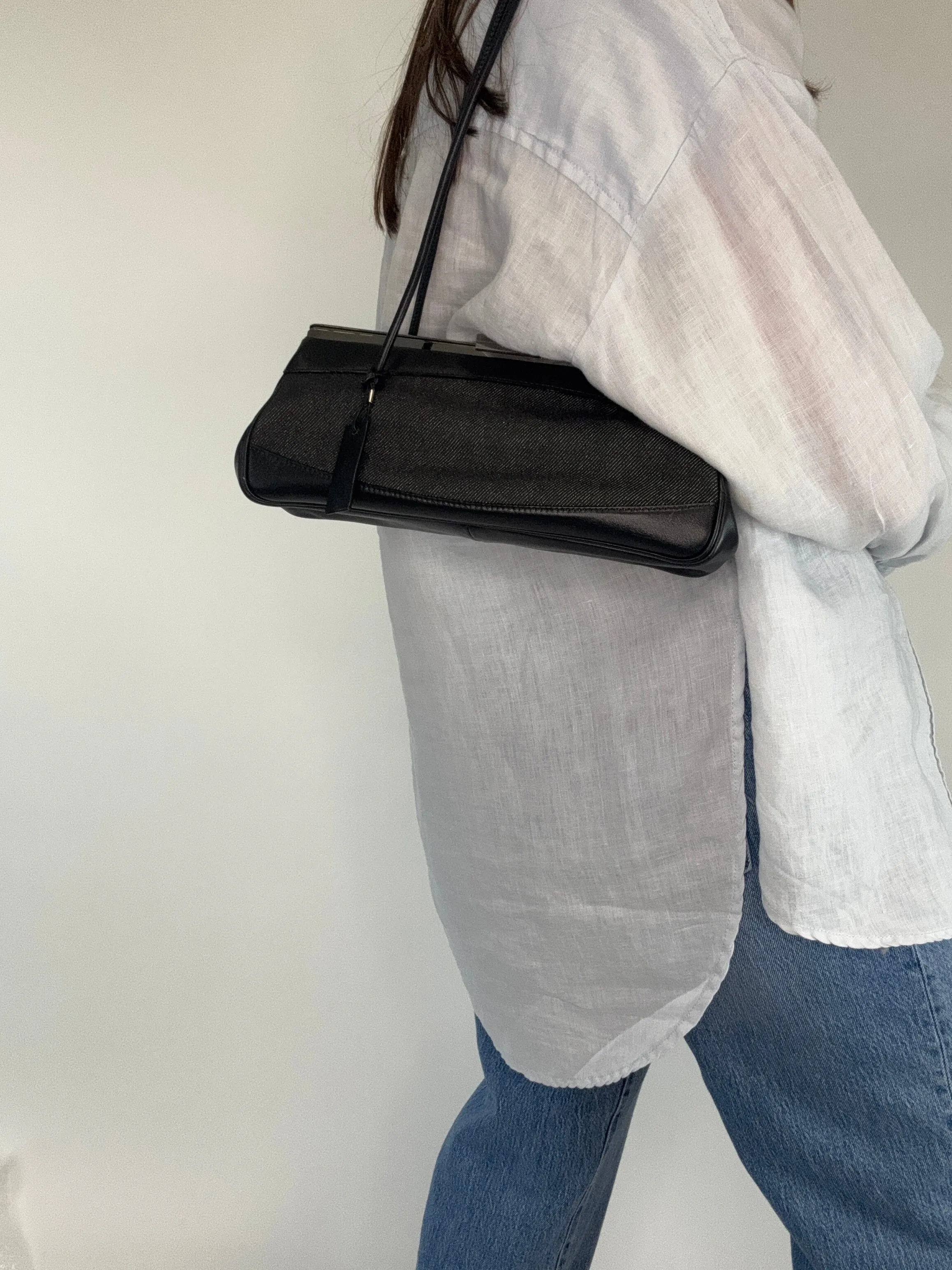 Gucci Vintage Denim Leather Shoulder Bag