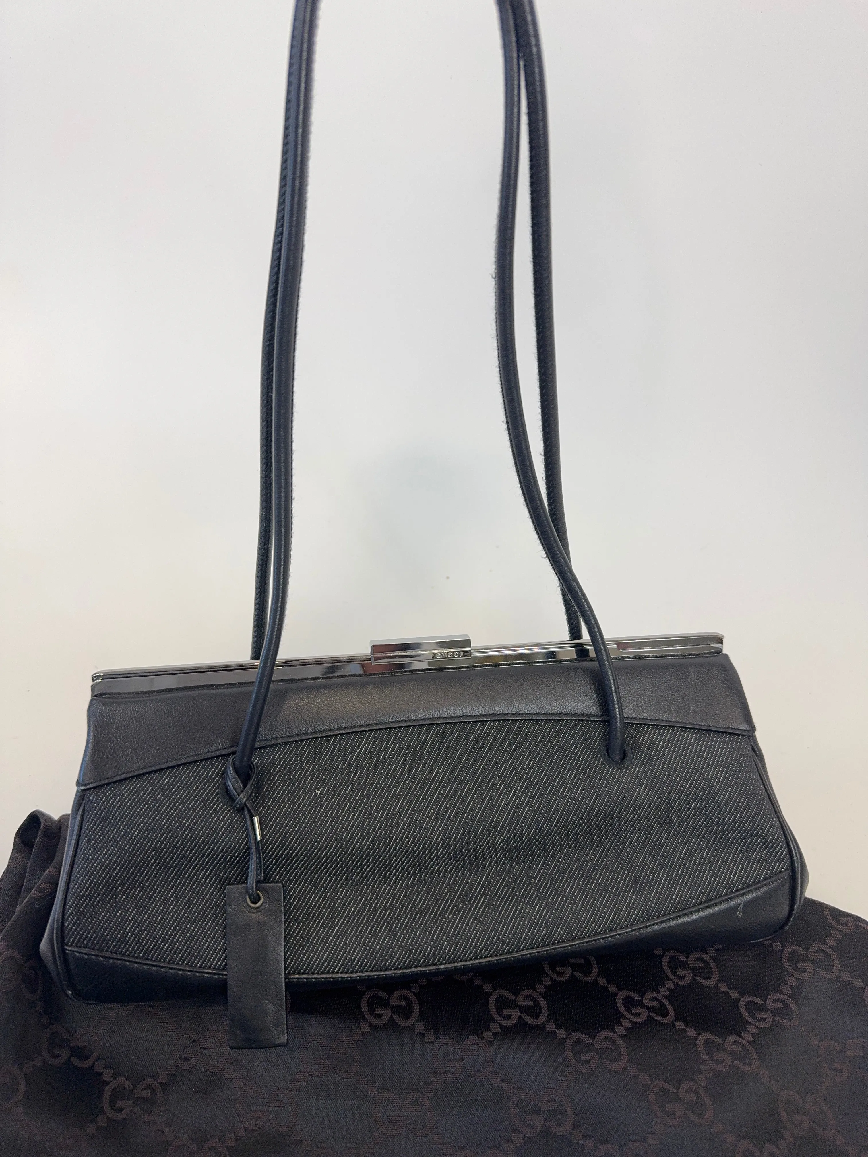 Gucci Vintage Denim Leather Shoulder Bag