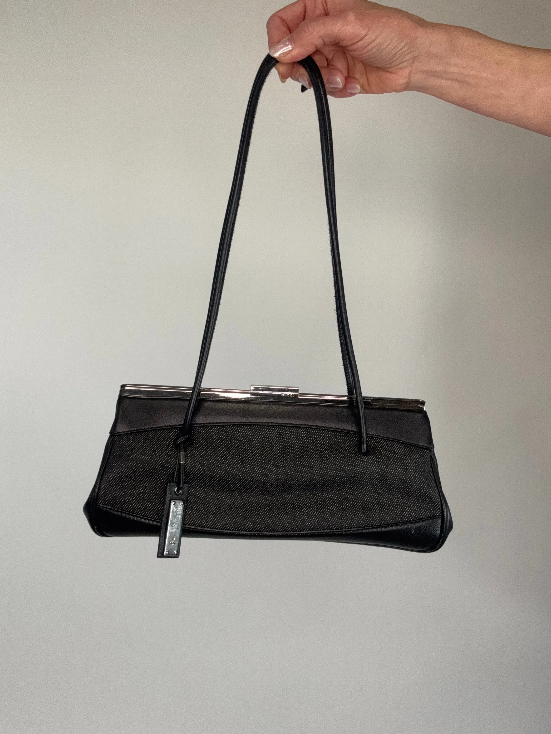 Gucci Vintage Denim Leather Shoulder Bag
