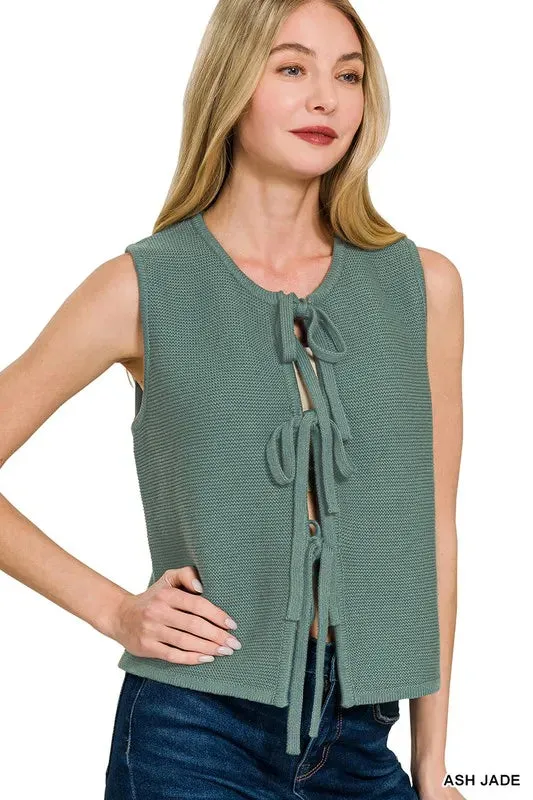 ONLINE EXCLUSIVE Zenana Tie Front Sweater Vest
