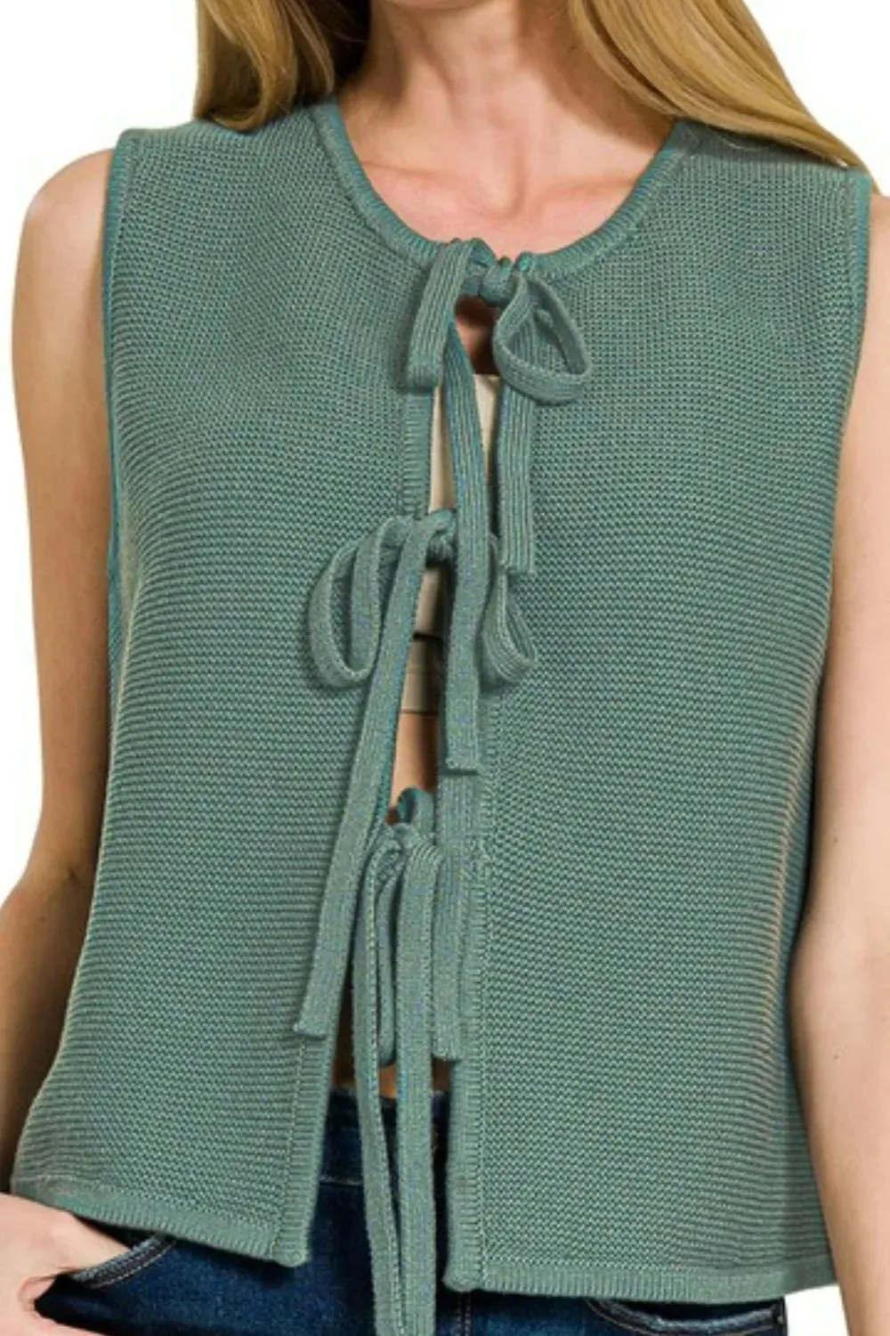 ONLINE EXCLUSIVE Zenana Tie Front Sweater Vest