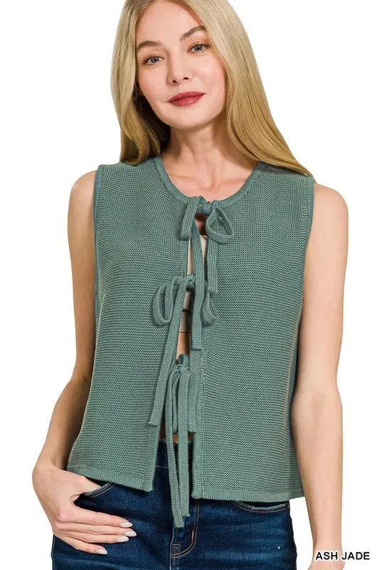 ONLINE EXCLUSIVE Zenana Tie Front Sweater Vest
